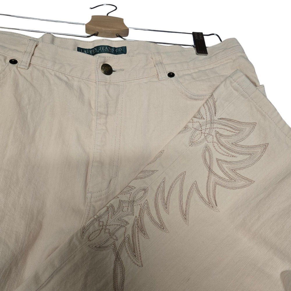 Lauren Jeans Co Ralph Lauren Cream Embroidered Straight Leg Denim Women's 12